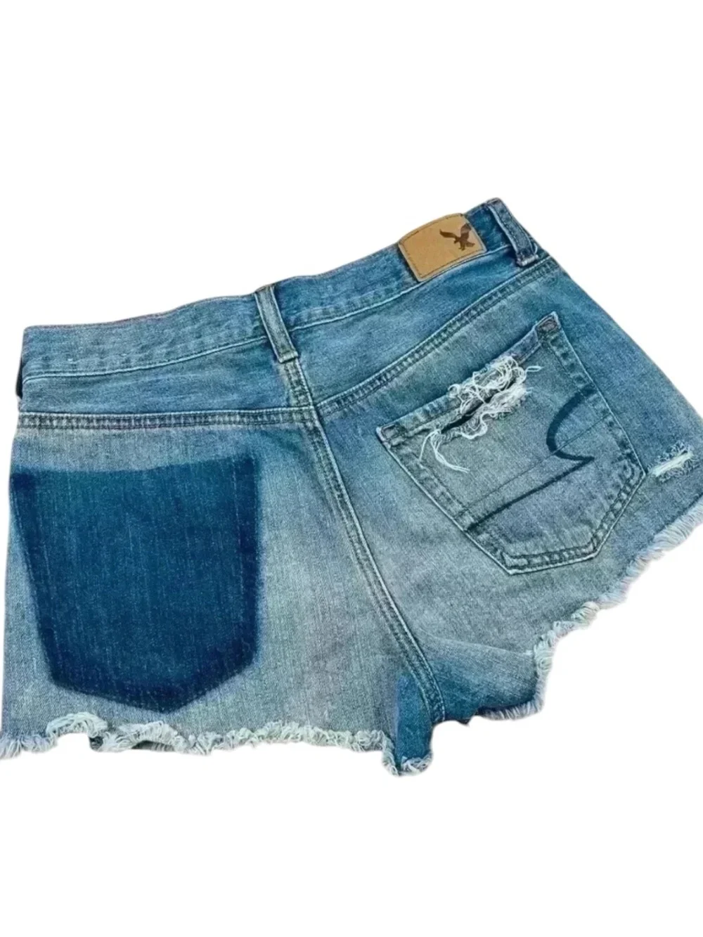 American Eagle Highrise Festival Patchwork‎ Distressed Frayed Denim Short Size 2